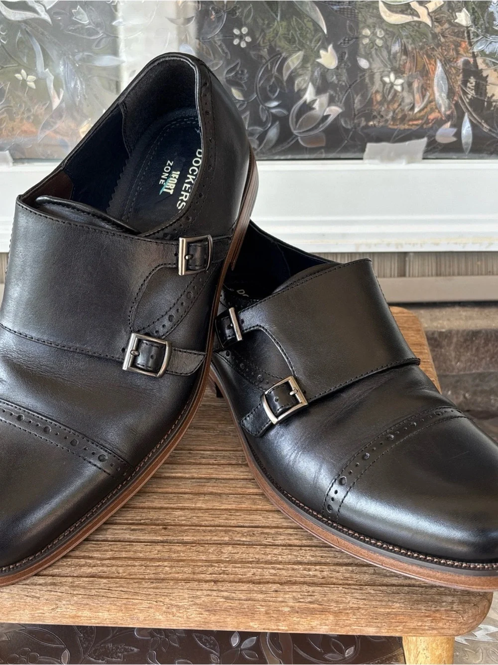 Dockers Men's Black Double Monk Strap Leather Oxfords 10.5 M